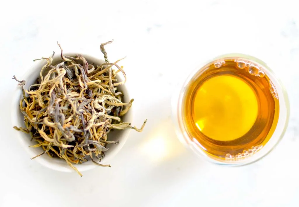 yellow-tea dried leaves and steeped