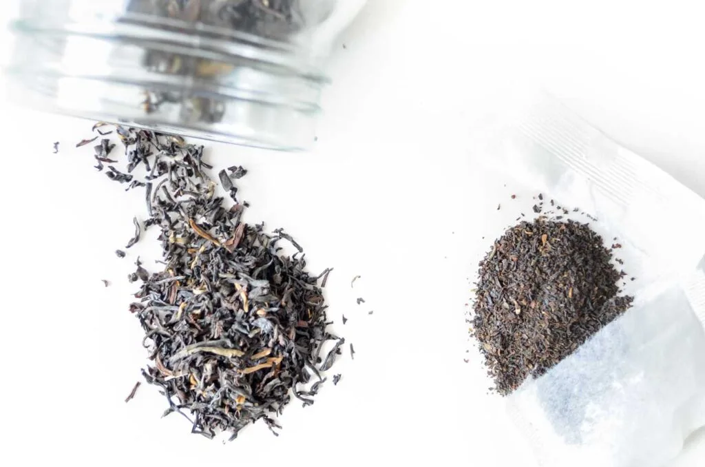 loose leaf vs tea bag cut open to show tea quality inside
