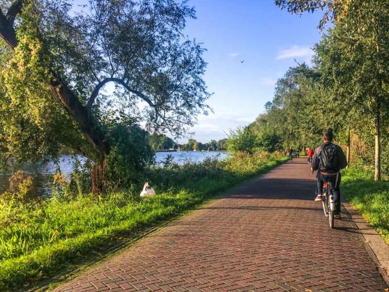 biking amsterdam- path along the park