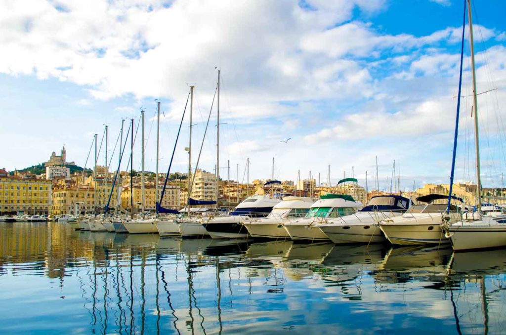 Marseille Port with Basilica Notre Dame de Gare