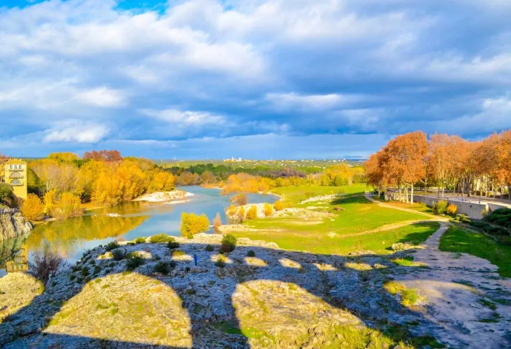 shadow of the pont du gard at sunset