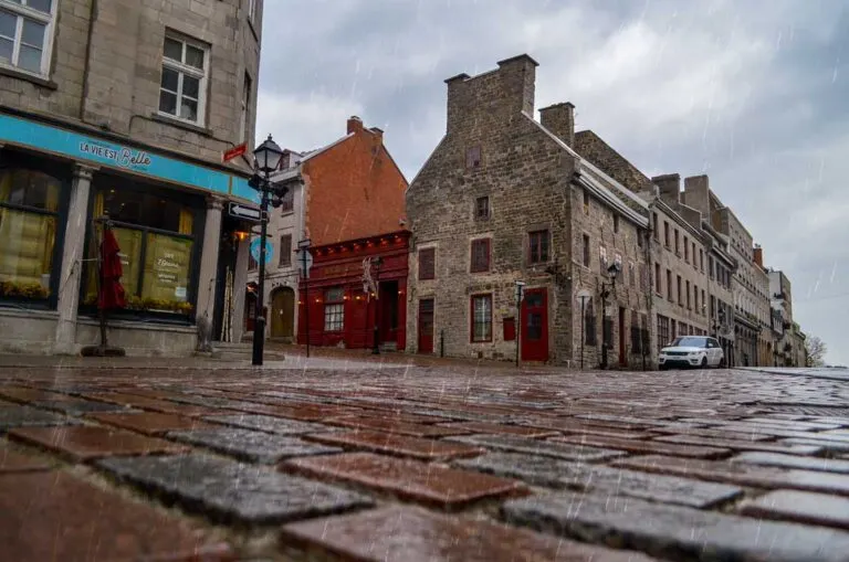 Old Port Raining montreal cobblestone streets