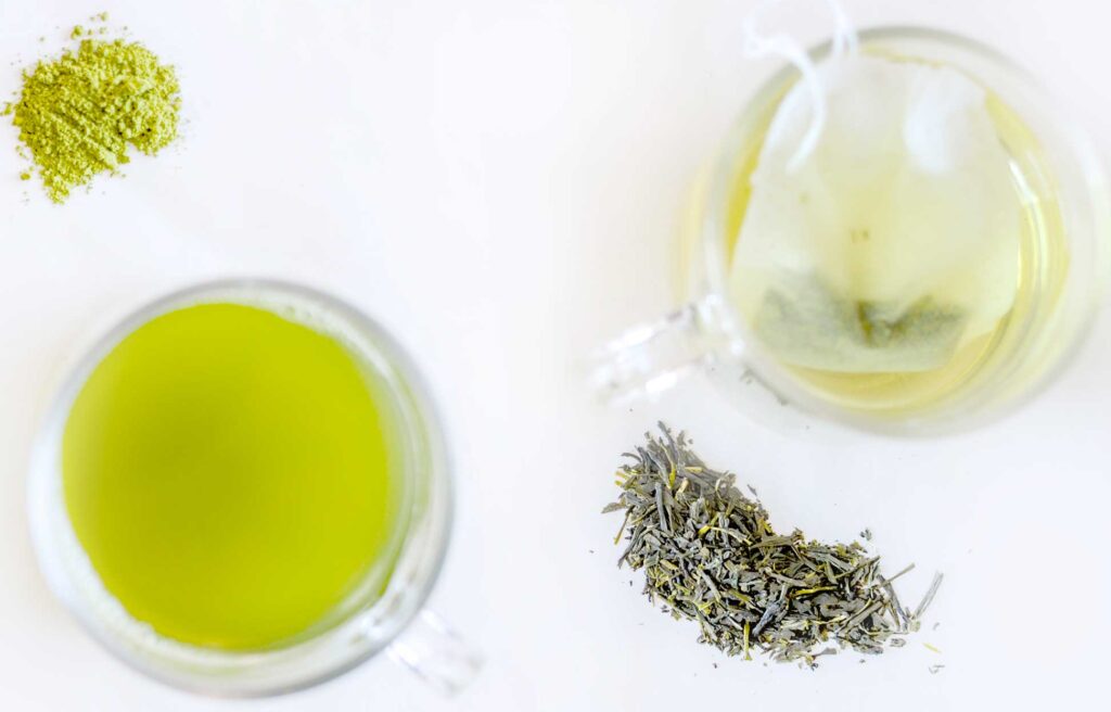 matcha-powder-and-green-tea-leaves