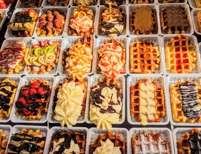 liege waffles in belgium wth different toppings