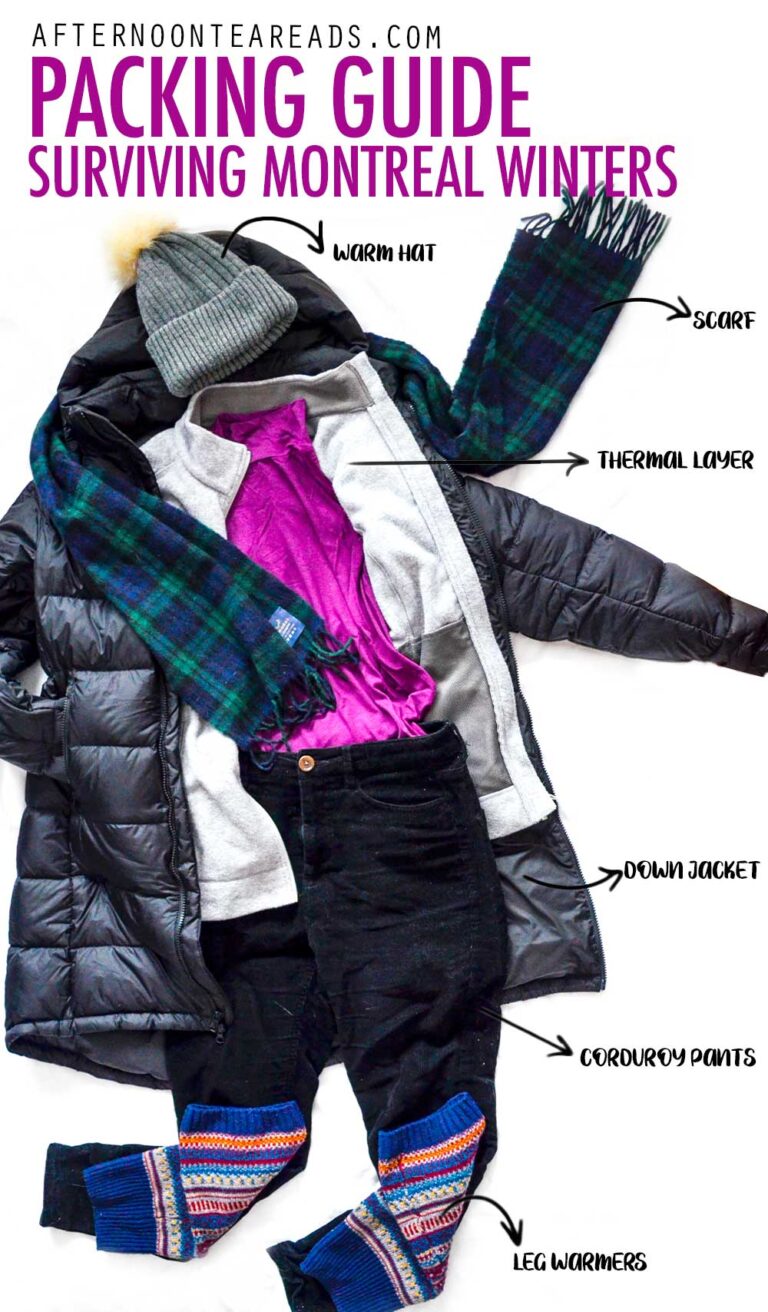 A layflat image of what to wear in Montreal in Winterp to Montreal in the winter