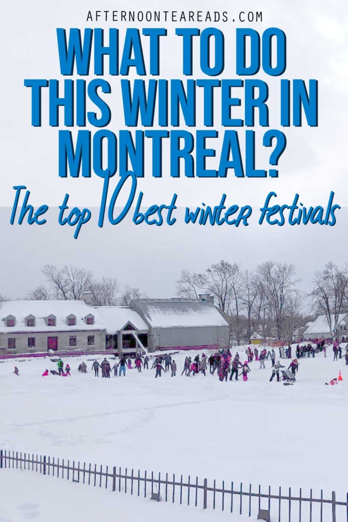 pin this image to pinterest: What to do this winter in Montreal The top 10 winter festivals people ice skating on a rink in winter
