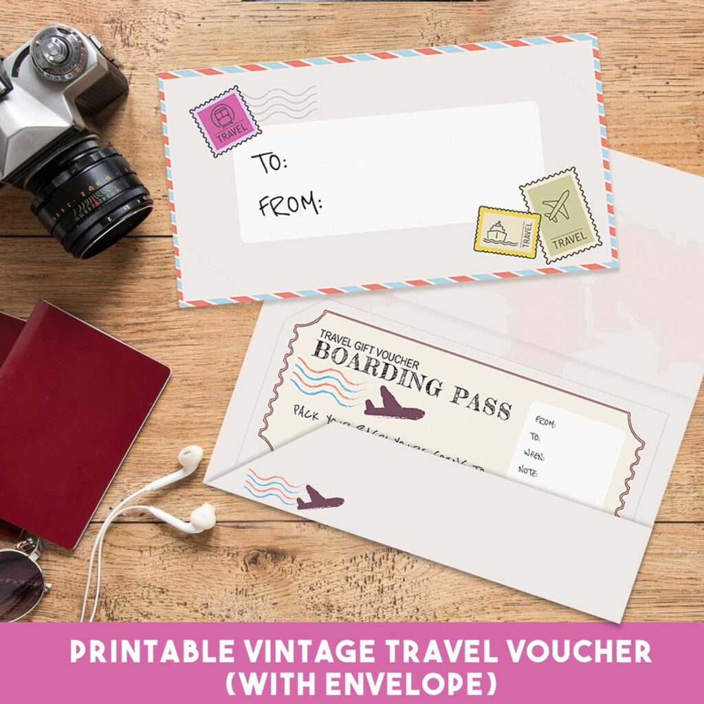 printable vintage travel voucher etsy 