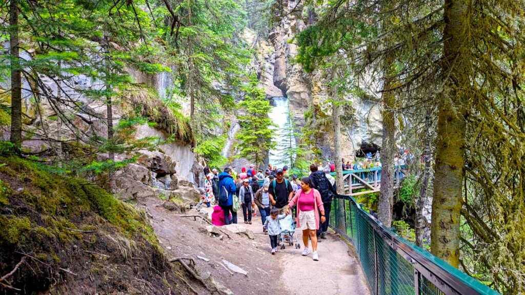 lineup-and-crowds-at-johnston-canyon-lower-falls